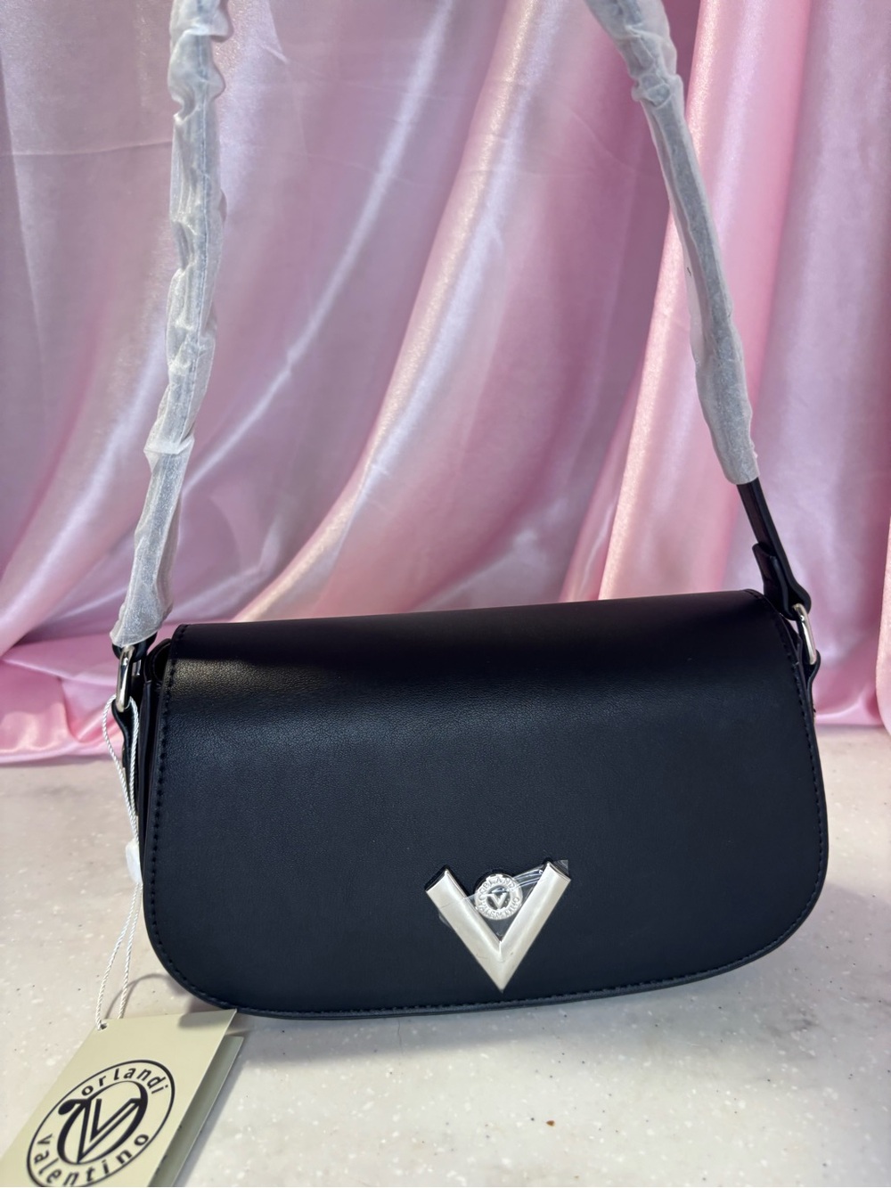Valentino Black Shoulder Bag with Silver V-Logo
